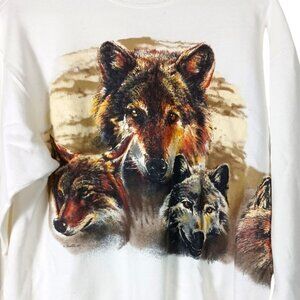 Vintage Wolf Sweatshirt 90s Mens M Graphic Wrap Around Print Grunge Streetwear